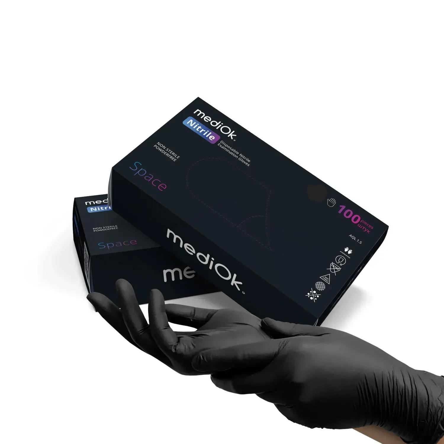 Рукавички оглядові mediOK Space не стерильні, нітрилові, без пудри, чорні, розмір М